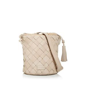 CALAJADE Women's Beige Leather Adjustable Removable Bag Single Strap Bucket Bag